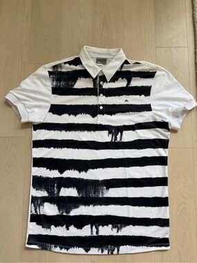 Vintage J.Lindeberg White & Black Drip Golf Polo Shirt Men Medium